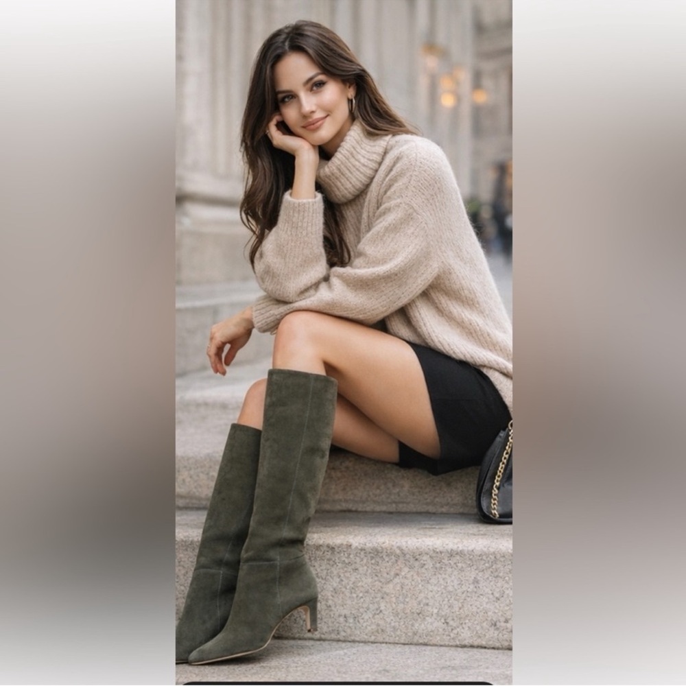NWT Reformation Limited Edition Remy Suede Knee High Boots in Olive Green Size 7